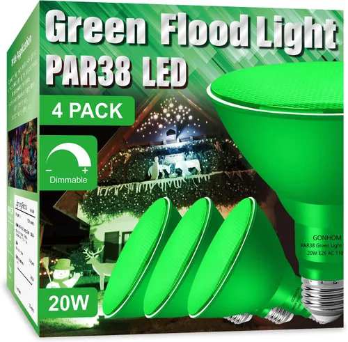 Gonhom PAR38 - Luces de inundación para exteriores, bombillas LED regulables, 20 W (equivalente a 200 W), base E26, porche al aire libre, Verde