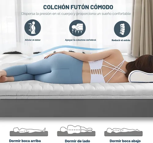 Miniatura 4 de Colchón de Futón Japonés para Suelo, 100% Espuma Cómoda de Alta Densidad, Colchón Plegable Engrosado de 3.5 Pulgadas, Tapete Tatami para Dormir, Gris