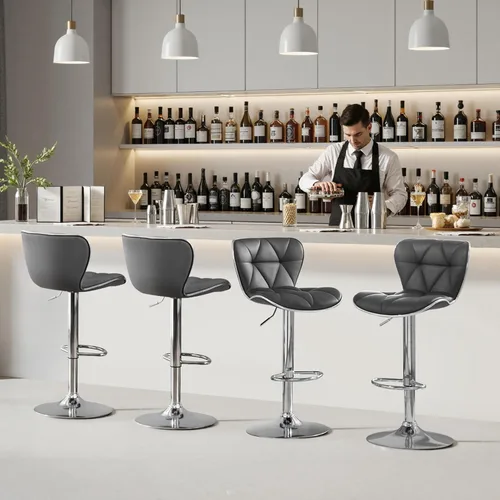 Miniatura 2 de Yaheetech Juego de 2 taburetes de bar, taburetes de bar ajustables de piel sintética con respaldo de concha, sillas de bar con reposapiés para Negro