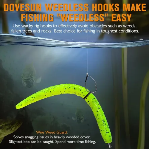 Miniatura 3 de Dovesun 30PCS Weedless Wacky Rig Hooks Worm Fishing Hooks for Bass Fishing Size 1# 1/0 2/0 for Ne-ko, No Sinker Rig Wide Gap with Soft Worm Baits