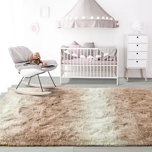 Miniatura 7 de Noahas Alfombras de Área Grandes y Esponjosas de 5x8 pies para Sala de Estar y Dormitorio, Alfombra Gruesa de Pelo Largo Beige y Blanca, Alfombra