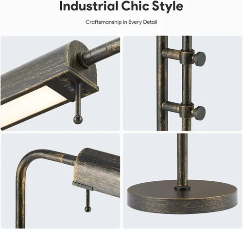 Miniatura 6 de VONLUCE Lámpara de escritorio rústica, lámpara de mesa de metal de estilo industrial ajustable, lámpara de lectura LED de 3 temperaturas
