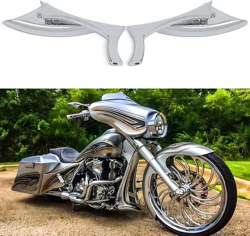 Miniatura 12 de Espejos de motocicleta en forma de murciélago negro, espejos retrovisores de motocicleta actualizados compatibles con Harley Road King, Sportster