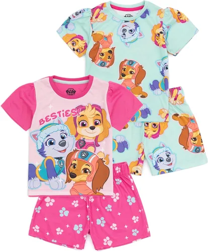Paw Patrol Conjunto de pijama para niñas, 2 unidades, color rosa y azul, camiseta de manga corta y pantalones cortos Skye Everest Liberty PJs