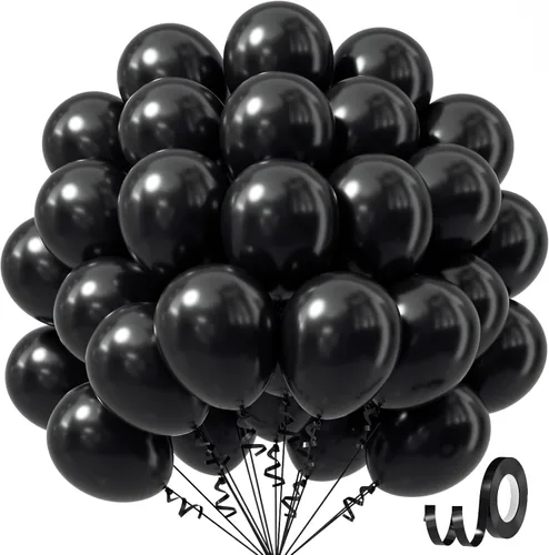 Awenztech - Globos negros de 12 pulgadas, globos de látex negros, 50 globos de fiesta para graduación, Halloween, decoración de fiesta de cumpleaños