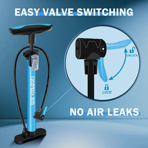 Miniatura 9 de Topward Bomba de neumáticos de bicicleta portátil, bomba de aire de mano para pelotas de ejercicio de bicicleta, inflables, se adapta a válvulas