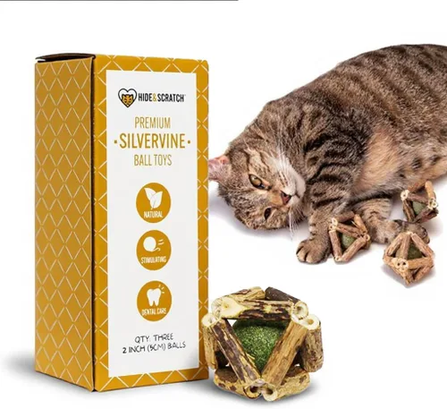 Hide & Scratch Bolas de hierba gatera Silvervine prémium (paquete de 3) – Todo natural, tejido a mano para estimular el juego y promover la salud