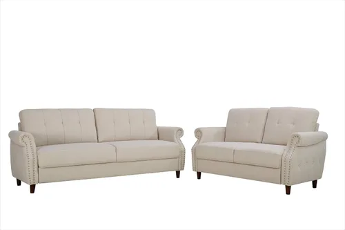 Container Furniture Direct Tapizado ultra moderno con botones capitoné en la parte trasera con brazos enrollados para sala de estar, galleta