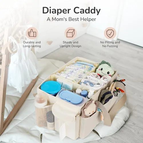 Miniatura 5 de YOHOOLYO Organizador de Caddy de Pañales para Bebé, Cesta de Almacenamiento Portátil Grande para Artículos Esenciales de Recién Nacidos