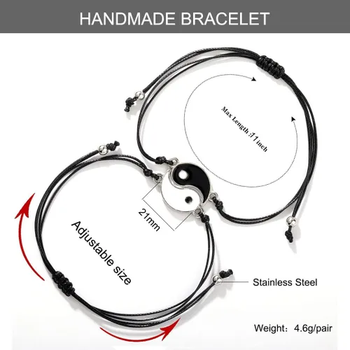 Miniatura 2 de Pulseras para parejas de mejores amigas, pulseras para 2 personas a juego con Yin Yang para él y ella, joyería para mejor amiga, amistad, relación
