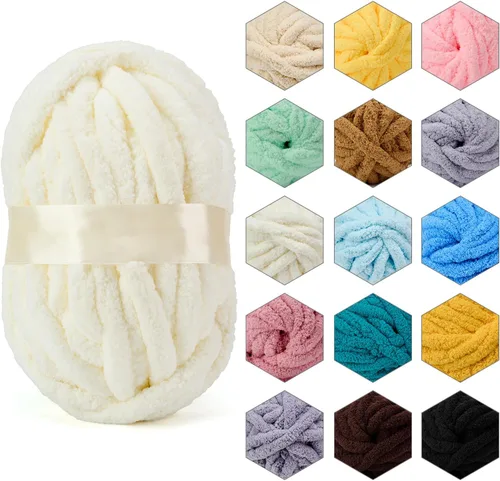 Miniatura 17 de ERLYEEN Hilo de Chenilla Grueso Súper Voluminoso Suave Espeso Esponjoso Jumbo Gigante Lavable Hilo Grande de Poliéster DIY para Manta de Tejido a