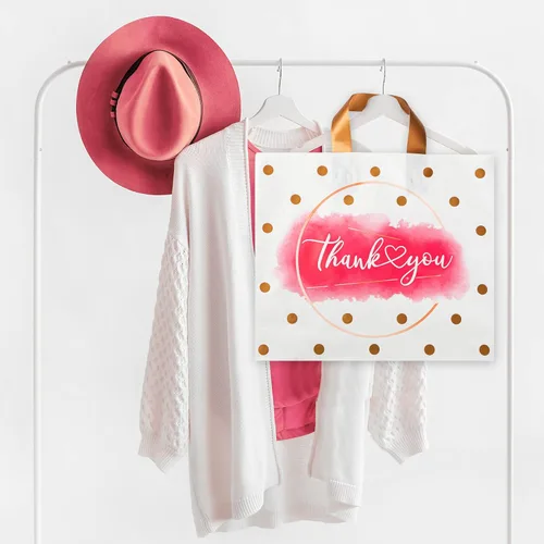 Miniatura 5 de Bolsas de Agradecimiento - Paquete de 50 bolsas de compras de plástico extra gruesas para pequeñas empresas, boutique, oficina, fiesta