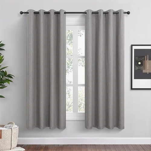 Miniatura 16 de Cortinas opacas cortas de lino pequeñas de 54 pulgadas de largo, juego de 2 paneles para dormitorio, sala de estar, con ojales, 100% opacas de lino