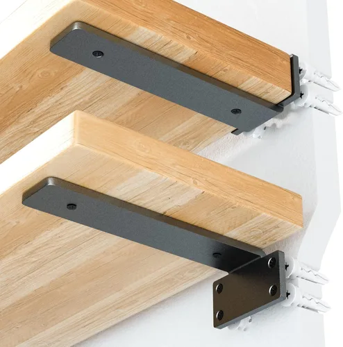 Miniatura 19 de Paquete de 4 soportes flotantes para estantes de 4 pulgadas, soportes ocultos en L resistentes, soportes de estante industriales rústicos