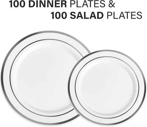 Miniatura 2 de AOZITA 200 platos de plástico plateados, platos desechables de plástico para fiestas, bodas y cumpleaños