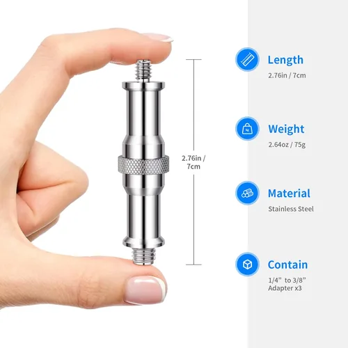 Miniatura 7 de NEEWER ST23 - Paquete de 3 adaptadores de rosca estándar de 1/4 a 3/8 pulgadas, adaptador de rosca para soporte de luz de estudio, adaptador
