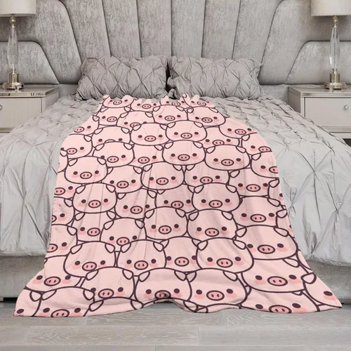 Miniatura 7 de Manta de cerdo para regalo, manta de franela polar de 30 x 40 pulgadas, suave para niñas, niños y adultos, ligera, cómoda, cálida manta con temática