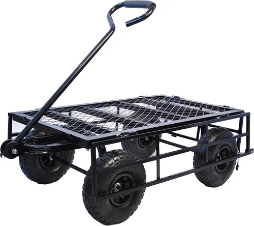Miniatura 6 de Carrito de jardín de acero con lados extraíbles, carrito de patio resistente de 550 libras con mango giratorio de 180° y neumáticos de 10 pulgadas
