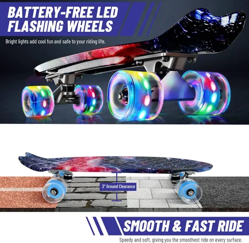 Miniatura 2 de BELEEV Patinetas de 22 pulgadas para niños, patineta cruiser para principiantes, niños, niñas, adolescentes y adultos, patinetas mini clásicas