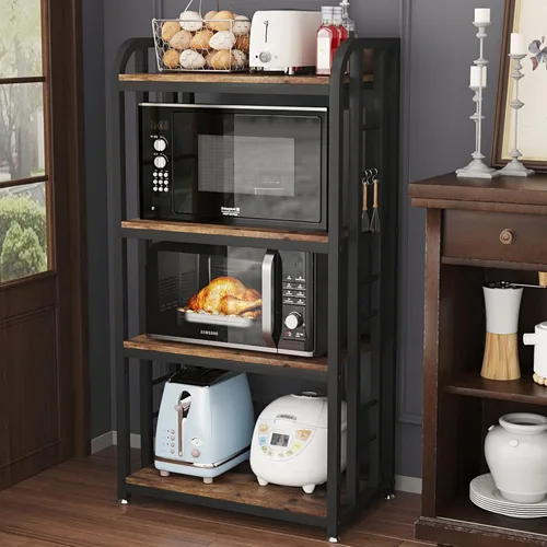 Miniatura 4 de Soporte para horno microondas con almacenamiento de 4 niveles, soporte independiente para horno microondas con barra de café, estantes ajustables