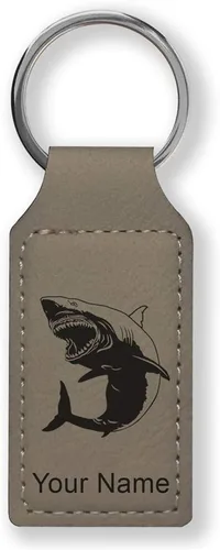 Miniatura 19 de Llavero rectangular, gran tiburón blanco, grabado personalizado incluido, Bambú