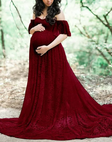 Miniatura 3 de ZIUMUDY Fotografía Vestido de maternidad fuera del hombro Encaje Baby Shower Vestido de novia embarazada