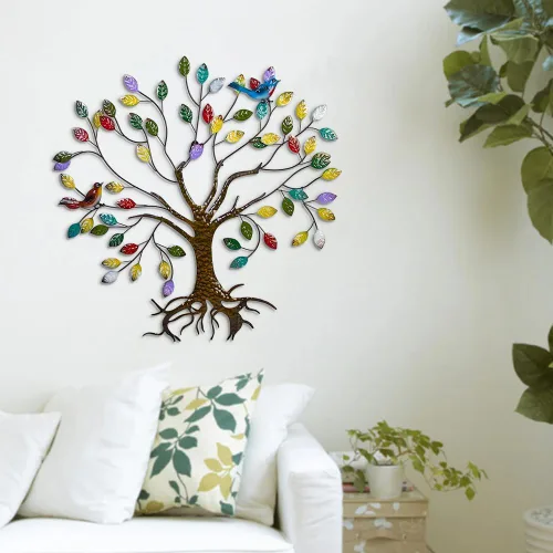 Miniatura 3 de VEWOSTAR Arte de pared de metal para sala de estar, decoración del hogar, hojas coloridas, escultura de pared, árbol de la vida, hecho a mano