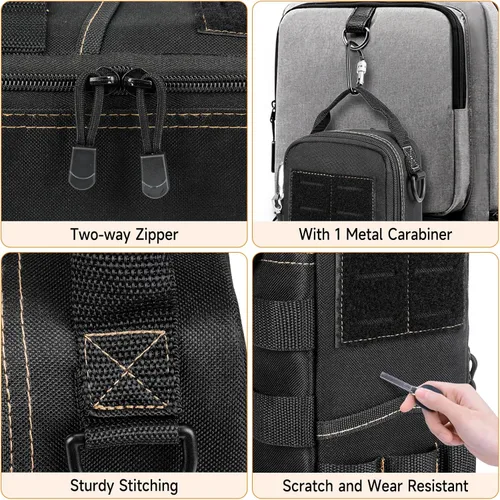 Miniatura 6 de Bolsas de herramientas pequeñas resistentes para hombres con mosquetón, bolsa táctica para herramientas, organizador de almacenamiento de Negro
