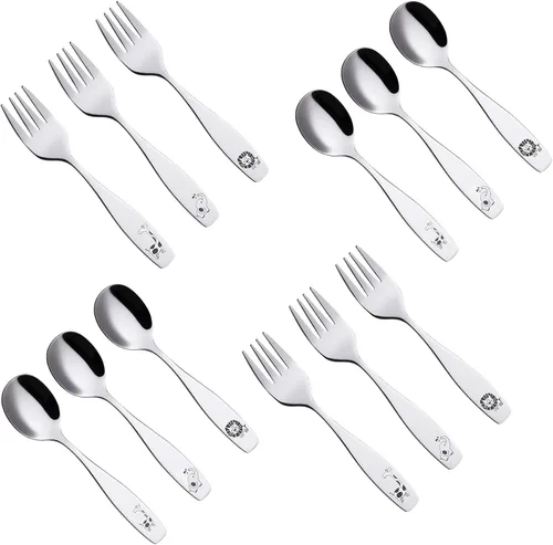 Miniatura 4 de ANNOVA Juego de cubiertos para niños de 12 piezas de acero inoxidable - 6 tenedores para niños, 6 cucharas de cena, utensilios para niños pequeños