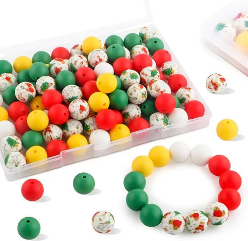 Miniatura 12 de Sunrony 70 cuentas de silicona para hacer collares, cuentas redondas de silicona a granel de 0.59 pulgadas para bolígrafos (rosa caramelo)