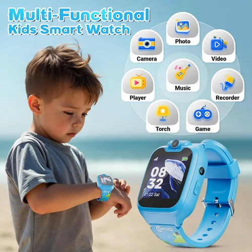 Miniatura 2 de Contixo KW01 - Relojes inteligentes para niños, color azul, pantalla táctil HD de 1.54 pulgadas, juguete educativo con juegos, cámara, grabadora
