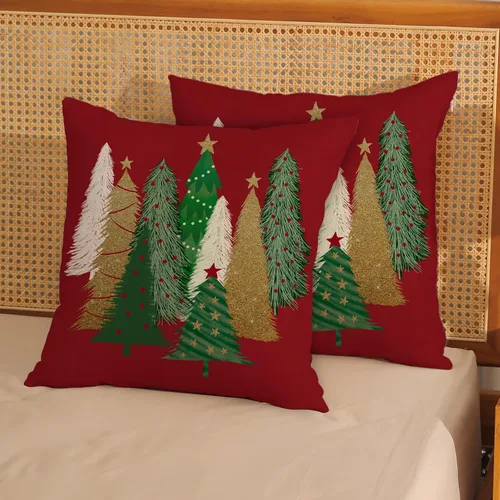 Miniatura 2 de Juego de 2 fundas de almohada de Navidad de 18 x 18 pulgadas, decoración de árbol de Navidad, fundas de almohada decorativas de invierno