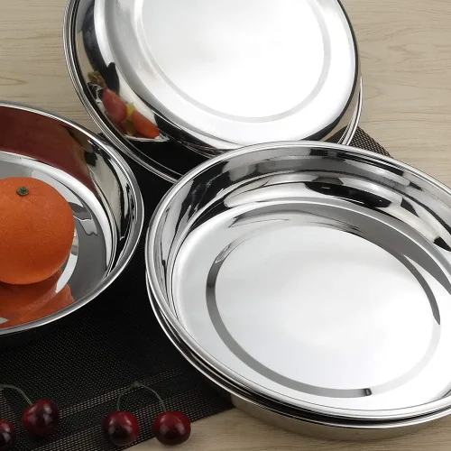 Miniatura 4 de Kekow Plato llano de acero inoxidable, platos redondos grandes, 10 pulgadas, paquete de 4