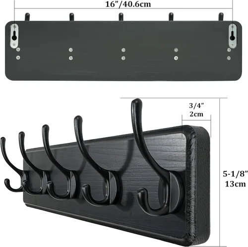 Miniatura 4 de WEBI Perchero para montar en la pared, gancho para colgar abrigos en la pared, 16" de agujero a agujero, ganchos para colgar en la pared, perchero