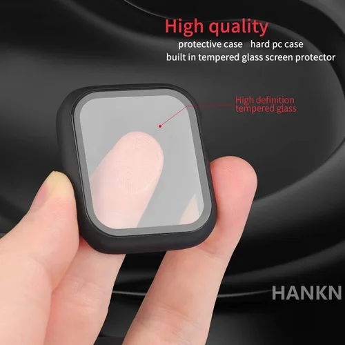 Miniatura 2 de Estuche duro mate para Apple Watch Series 7 8 9 41mm, protector de pantalla de vidrio templado, estuche con cobertura completa, amortiguador a Negro