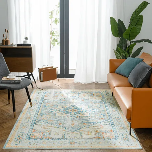 Miniatura 75 de Syalife 4x6 Alfombra Lavable para Área, Ultra Suave Antideslizante, Pila Baja, Alfombra Vintage Resistente a Manchas para Sala de Estar, Alfombra