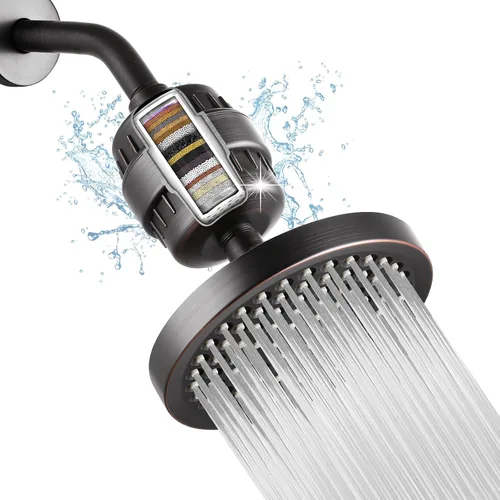 Juego de cabezal de ducha filtrado de alta presión, filtro de ducha de lluvia de 6 pulgadas para agua dura, cabezal de ducha redondo universal de 20