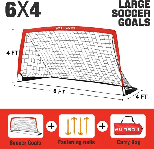 Miniatura 4 de Portería de fútbol infantil de 6 x 4 pies con bolsa de transporte, red de fútbol plegable portátil para entrenamiento de práctica en el patio Rojo
