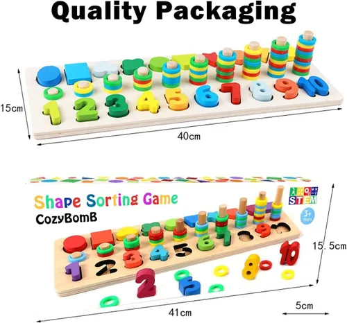 Miniatura 5 de CozyBomB Montessori - Juguetes educativos de madera para niños pequeños, rompecabezas de números, clasificador, apilador, apilador, juego de Arcoír