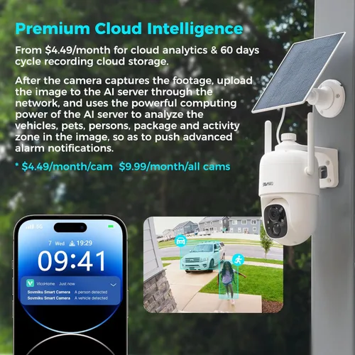 Miniatura 4 de Sovmiku 3CQ1 AI 2K Cámara de seguridad solar inalámbrica para exteriores, cámara alimentada por batería, audio bidireccional, detección