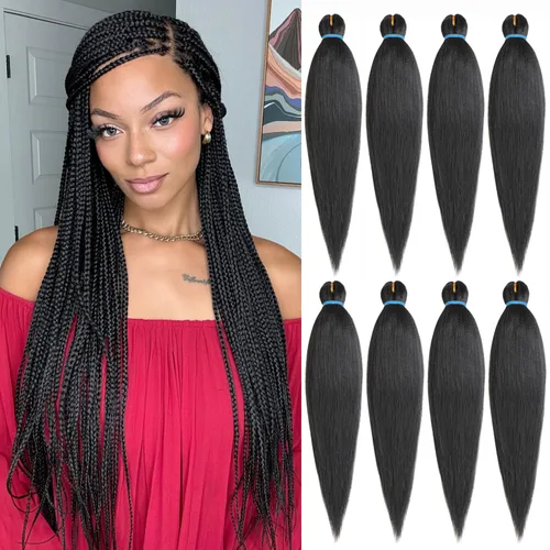 Miniatura 29 de Leeven 26 pulgadas, 2 paquetes de cabello trenzado color lila claro preestirado, cabello trenzado lavanda preestirado, extensiones de cabello