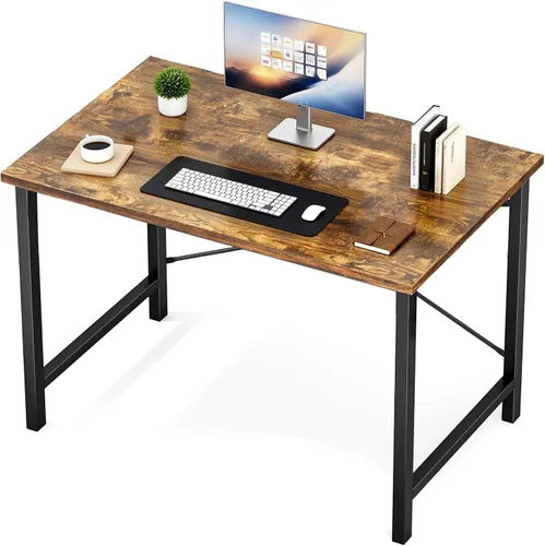 Miniatura 22 de Sweetcrispy Escritorio de oficina pequeño para computadora de 32 pulgadas, para estudiar, escribir, trabajar con marco de metal, mesa de madera