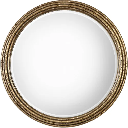 MY SWANKY HOME Elegante espejo de pared redondo con anillos dorados de 42 pulgadas | Mantel de tocador rústico contemporáneo