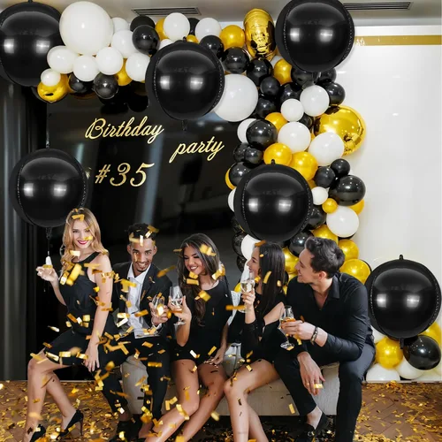 Miniatura 5 de 6 globos redondos negros de aluminio, globos redondos gigantes 4D, globo negro metálico de 22 pulgadas para Año Nuevo, cumpleaños, boda, graduación