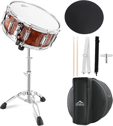 Miniatura 11 de EASTROCK Juego de batería de caja de 14 x 5.5 pulgadas para estudiantes principiantes con bolsa de concierto, baquetas, soporte, llaves de tambor