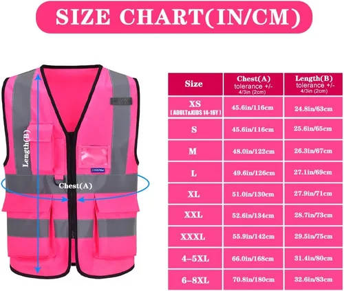Miniatura 2 de A-SAFETY Chalecos de seguridad rosa para mujer, chaleco de seguridad de trabajo con tiras reflectantes, talla XXL Rosado