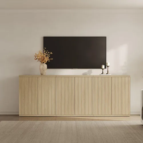 Miniatura 7 de SICOTAS Armario de buffet con aparador de almacenamiento, diseño moderno con puertas y estantes, consola multimedia acanalada, mesa de café