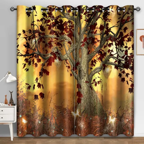 Miniatura 23 de Aimego - Cortinas opacas rústicas con flores de girasol, cortinas para oscurecer la habitación, estilo granja, paneles de madera, mariposas azules