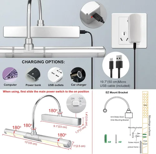 Miniatura 12 de LUXSWAY - Iluminación LED inalámbrica para marcos de fotos, iluminación recargable para exhibición de arte, clip para cuadros, luces para sobre