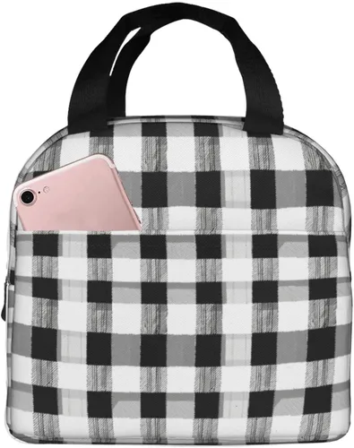 Miniatura 44 de Lonchera con diseño a cuadros azules aislada, bolsa térmica para almuerzo para adultos, niños, niñas, mujeres, oficina, trabajo, escuela, picnic